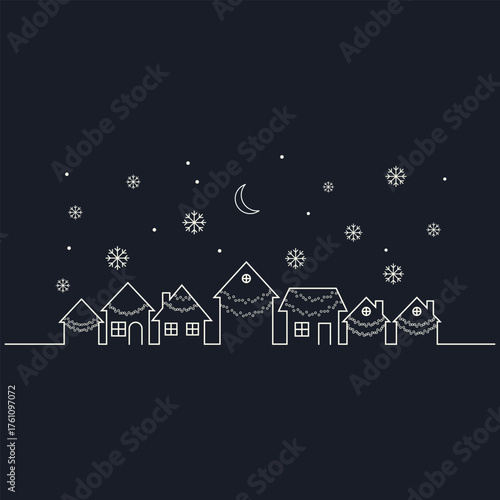 Snowy Christmas Village with Falling Snowflakes