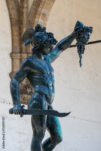 Bronze statue of Perseus by Cellini, Piazza della Signoria, Florence, Tuscany, Italy