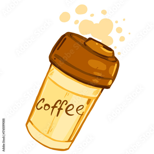 Vector illustration of a takeaway coffee cup with foam. Hand drawn hot drink isolated on white background.