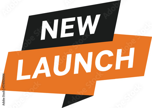 Bold new launch announcement graphic with modern design and vibrant orange accent flat design vector illustration isolated on transparent background