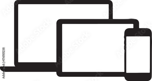 Silhouette of Laptop Tablet and Smartphone Devices Arranged Together Keywords: laptop, computer, tablet, mobile phone, smartphone, device, technology, electronic, also transparent background