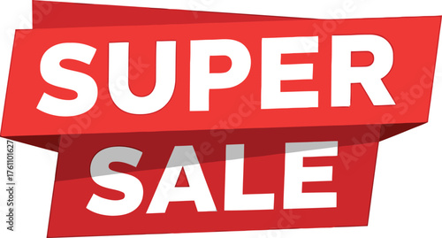 Super sale red banner with bold white text announcing great deals and discounts flat design vector illustration isolated on transparent background