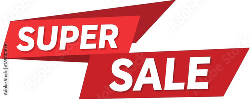 Dynamic red super sale banners announcing fantastic discounts and promotions flat design vector illustration isolated on transparent background