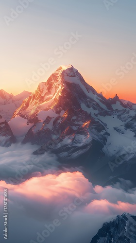 Majestic mountain peak at sunrise