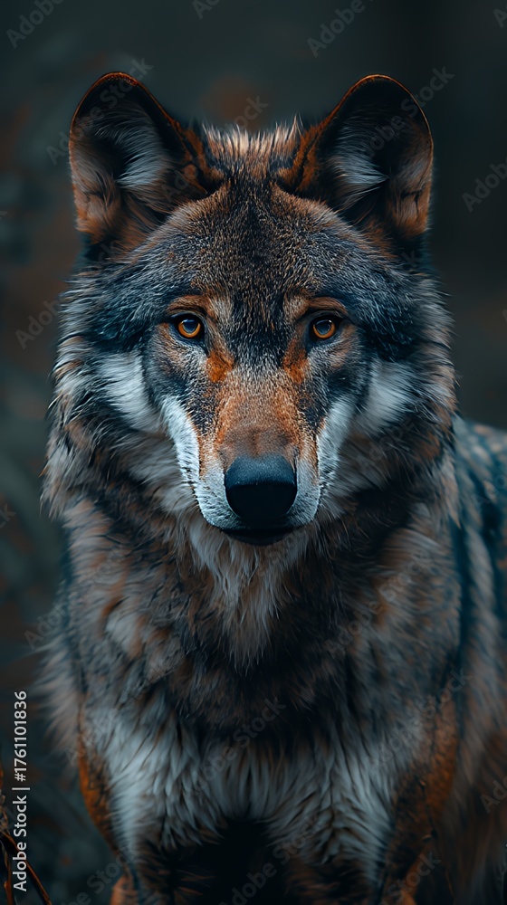 Fototapeta premium Majestic wolf portrait with amber eyes