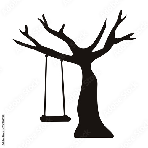 Vector silhouette tree with hanging swing illustration scalablesvg icon