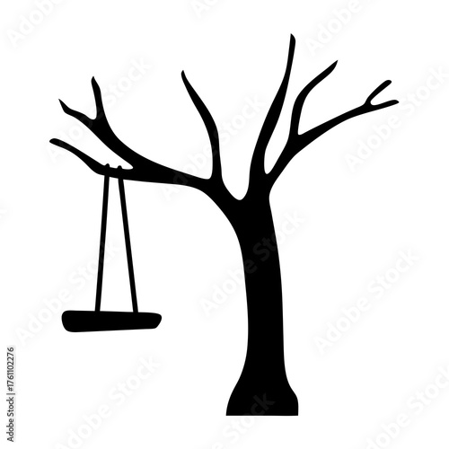 Vector silhouette tree with hanging swing illustration scalablesvg icon