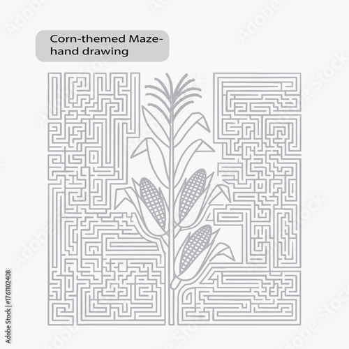 Corn maze hand drawn cartoon style for kids and adults fun activity vector