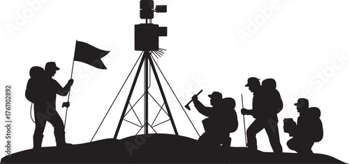 Lunar Exploration Team Silhouette Flag Planting Lunar Mission Space Adventure Colonization Outpost