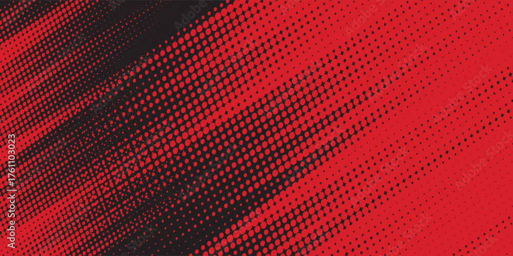 Fototapeta premium Halftone dots pattern black and red gradient grunge texture background
