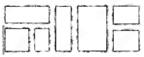 Grunge graffiti stencil frames, rectangles and squares spray paint borders, graffiti spraypaint, splatter ink shapes, airbrushing banners