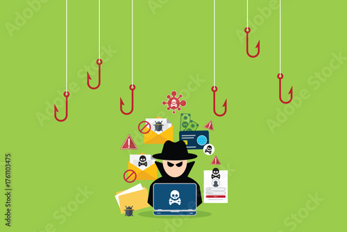 hacker in front of his computer committing digital cybercrime