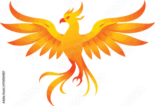 A vibrant illustration of a phoenix with outstretched wings, showcasing fiery colors and intricate details.