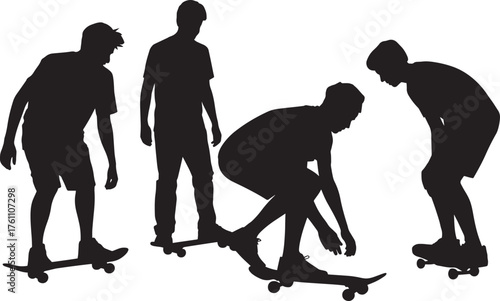 Skateboarder Silhouettes Skateboarding Actions Trick Sport Vector Illustration