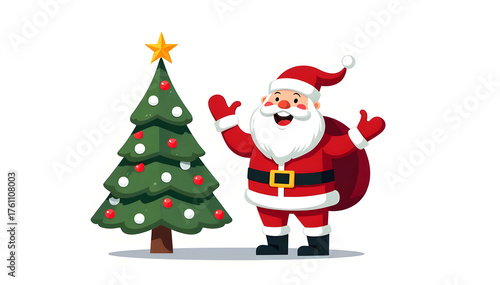 ilustration santa claus with christmas tree
