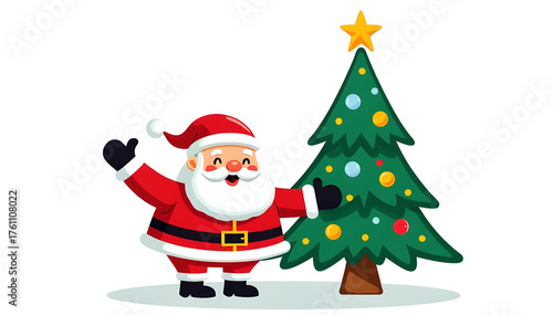 ilustration santa claus with christmas tree