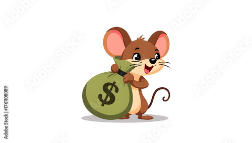 cartoon illustration of a mouse carrying a bag of money