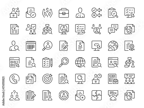 Job search icon set. Vector line icons collection. Outline symbols. Modern design