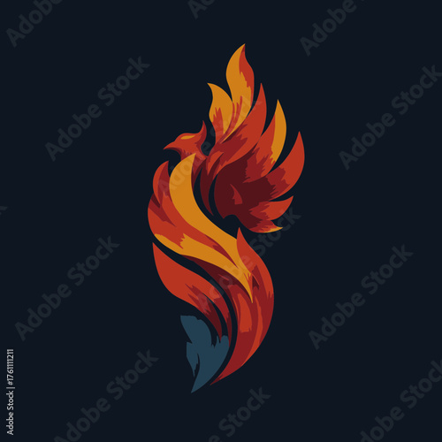 Stylized Phoenix Bird Rising from Flames - Abstract Vector Illustration of Mythical Firebird for Rebirth and Power Concepts