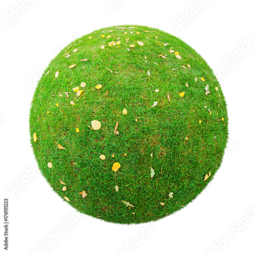 Greeen grass round ball sphere background texture. Element of nature design.