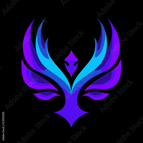 Dynamic Purple and Blue Gradient Phoenix Bird Icon. Modern Abstract Digital Art Illustration. Gaming and Esport Logo Design.