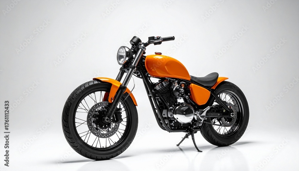 Fototapeta premium Striking Orange Custom Bobber Motorcycle in Studio Setting