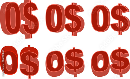 Hand made Zero dollar currency symbols 3D rendered illustration used for finance and discount concepts By illustrator