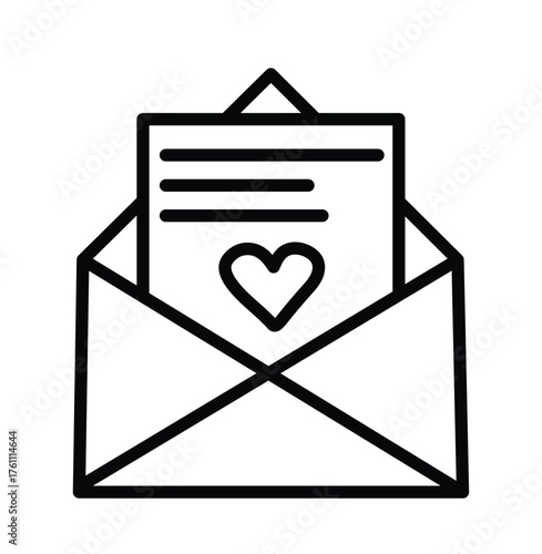 Love Letter Symbol: This image presents a minimalistic illustration of a love letter, elegantly nestled within an open envelope, with a heart symbol. It's a symbol of romance, affection.