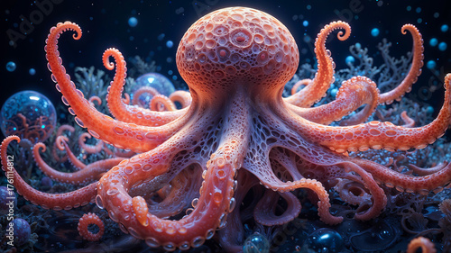 Curling Tropical Octopus Tentacles, Sea, Turquoise Ocean Waters, Underwater Wildlife, Pacific Octopus Swimming