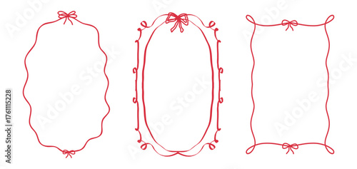 Quirky trendy Frame, Hand Drawn red Borders for Wedding Invitation, Whimsical chalk-style sketch ornaments, editable vector elements for social media, design, and decoration project Minimal line art