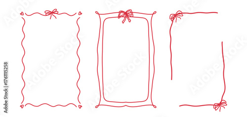 Whimsical chalk-style quirky trendy Frame, Hand Drawn red wave Borders for Wedding Invitation, editable vector elements for social media, design, and decoration project Minimal line art.