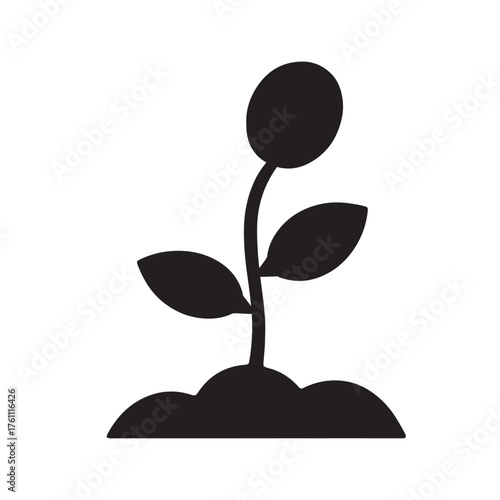 Silhouette Vector Design of a Seedling Sprouting from the Earth