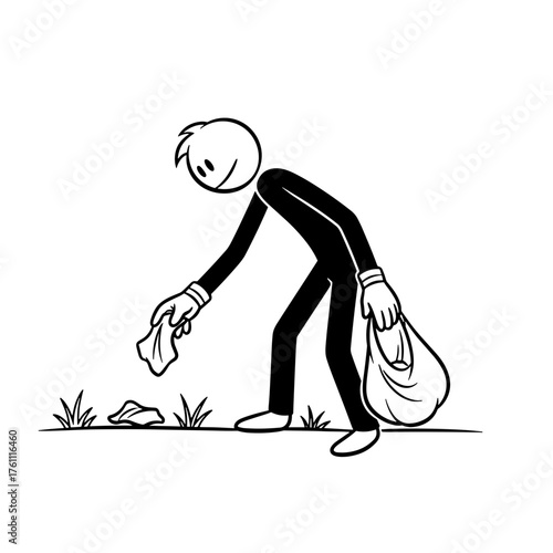 Man picking up trash and cleaning the environment in a park  
