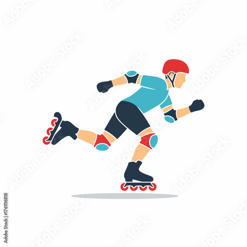 Person roller skating wearing protective gear and helmet.