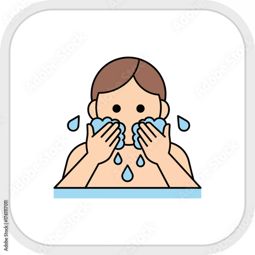 Person washing face with water and hands.