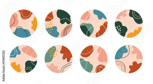 Abstract Boho Shapes Circles Backgrounds Set For Social Media Stories Highlight Covers