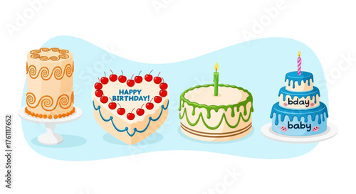 Diverse Cake Designs Heart-Shaped, Tiered, and Elegant Birthday Treats