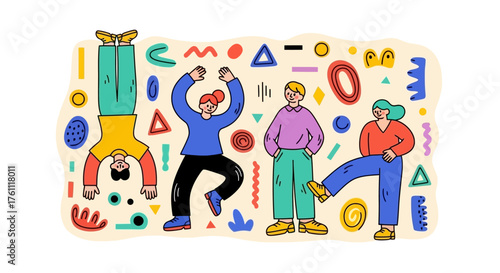 Diverse Group of Individuals Having Fun and Enjoying Themselves in a Colorful Illustration