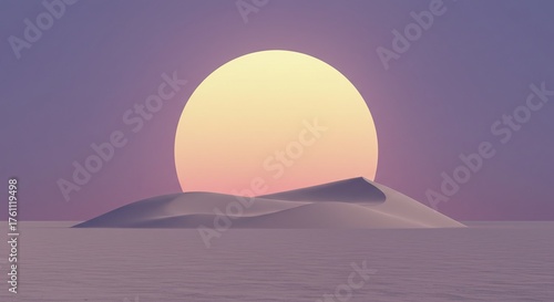 Minimalist Sunset/Sunrise: Giant Sun Setting Over Soft Desert Dunes with Pastel Sky