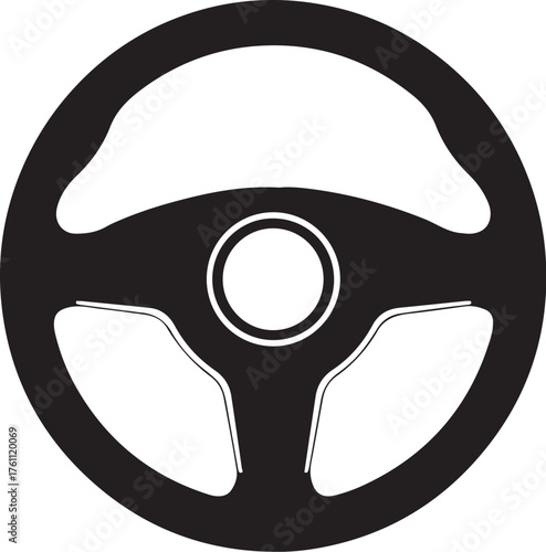 Black Silhouette of a Car Steering Wheel with Central Emblem automobile vehicle also transparent background