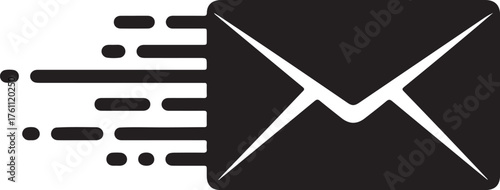 Black Envelope Icon with Motion Streaks Indicating Fast Delivery Keywords: envelope, mail, email, message, communication, delivery, fast, speed, quick, motion, also transparent background