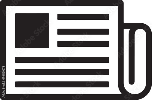Black and White Icon of a Rolled Newspaper with Text Lines and Headline Area Keywords: newspaper, news, paper, publication, media, information, reading, article, also transparent background