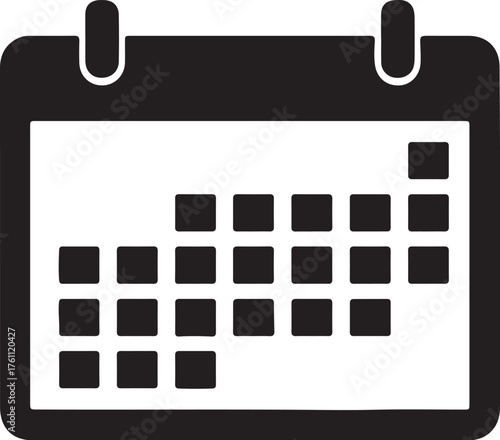Black and white icon of a calendar with visible dates arranged in a grid schedule planning also transparent background