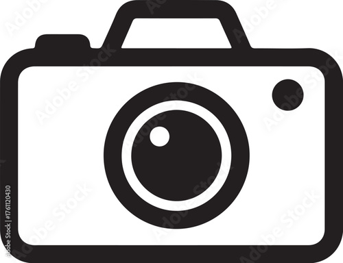 Black and white icon of a vintage camera with a large lens and viewfinder photography retro also transparent background