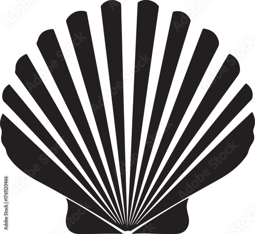 Black Silhouette of a Scallop Shell on a White Background seashell marine also transparent background