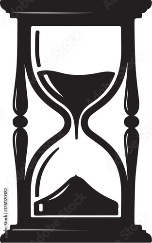 Black Silhouette of an Hourglass with Sand Flowing on a White Background time timer also transparent background