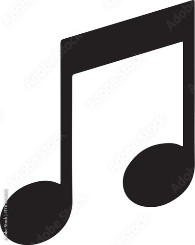 Black eighth note musical symbol on a white background Keywords: music, note, eighth note, musical note, symbol, icon, graphic, design, illustration, black and white, also transparent background