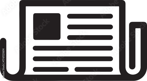 Black and White Icon of a Rolled Newspaper with Text and Image Placeholder article also transparent background