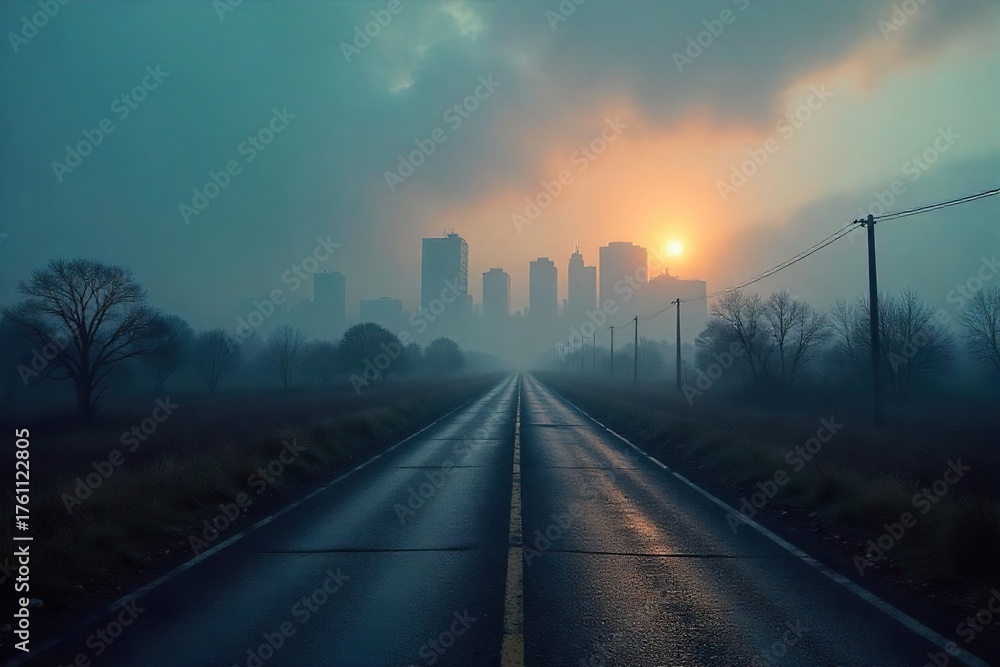 Fototapeta premium Desolate Cityscape at Twilight A Somber Reflection of Economic Decline