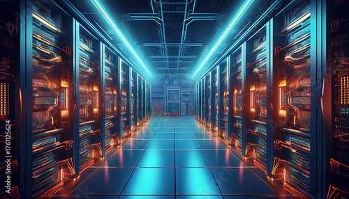 an elaborate rendering of a data center server installation